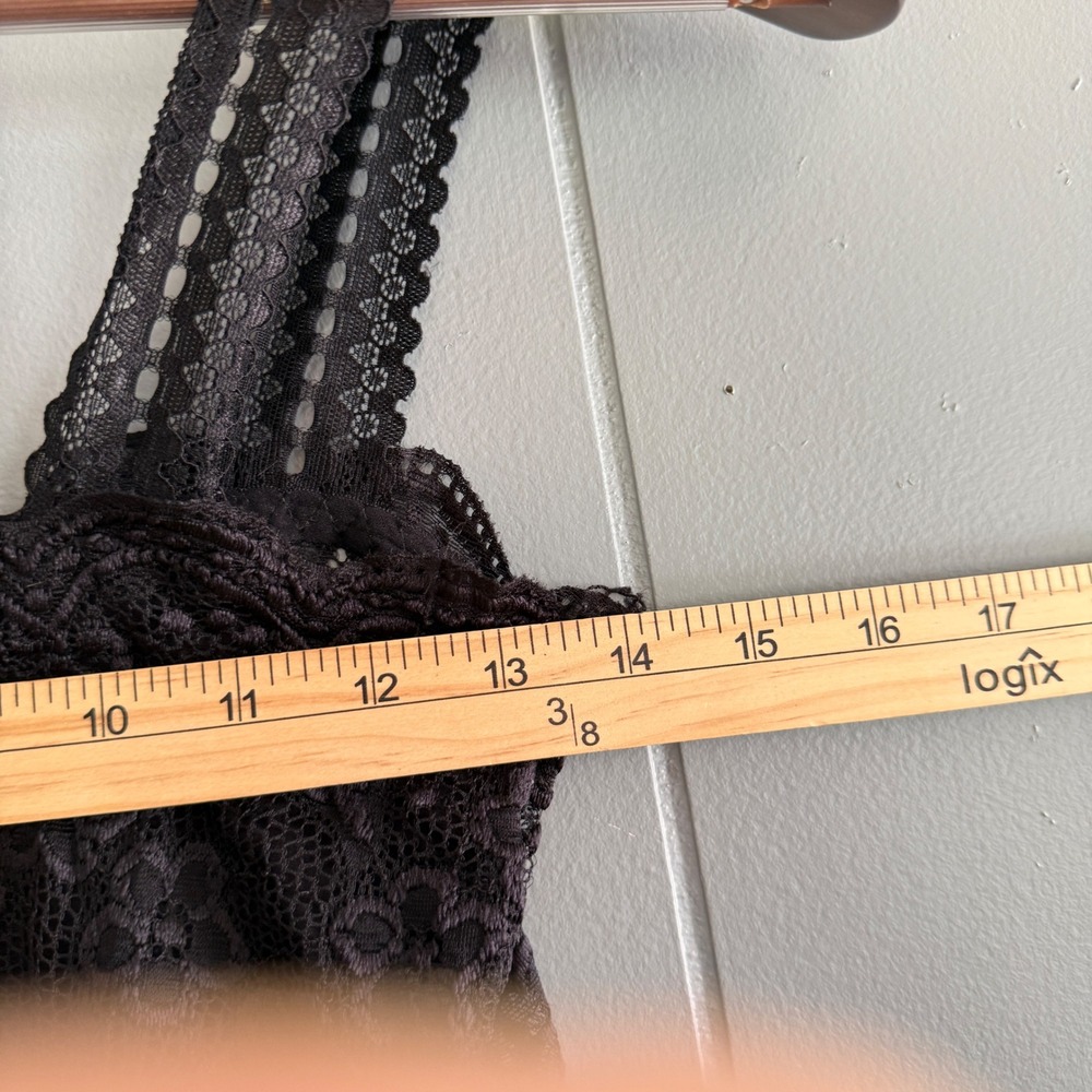 Black Floral Lace Sheer Camisole Top Tank XS-S Trim Strappy Camis Velvet Flowers - Picture 5 of 7
